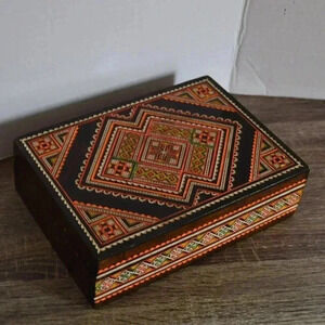 Vtg Carved Painted Wood  Box